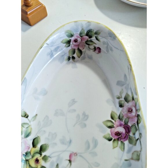 Vintage Nippon Japan Hand Painted Flowered Celery Serving Dish 9" x 4" - Picture 5 of 8